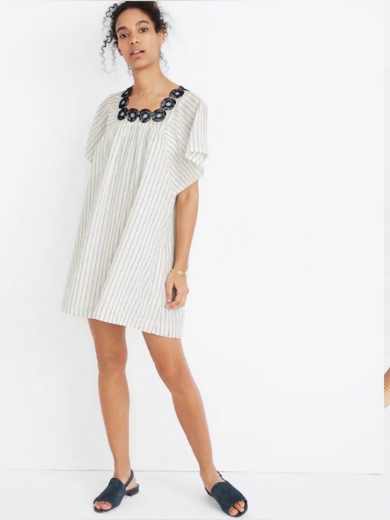 Madewell Dresses & Skirts - Madewell Embroidered Butterfly Stripe Dress Size L Boho Cottagecore EUC